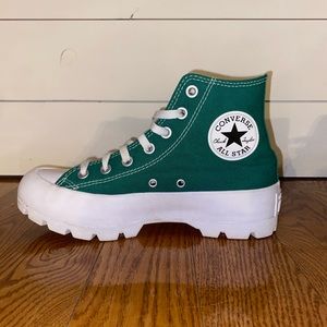 Custom, green, high top, platform, converse
